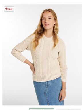 L. L. Bean Womens Signature Cotton Fisherman Sweater Crewneck size m cottagecore